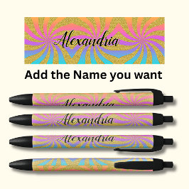 名前の追加ねじれた日が差すことポップ・アートのアートスパークルスレインボー 黒ボールペン