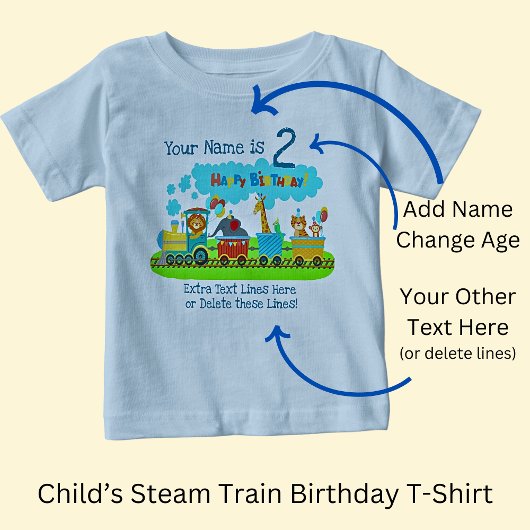 名前の追加の年齢変更すべての文字蒸気列車誕生日 ベビーTシャツ
