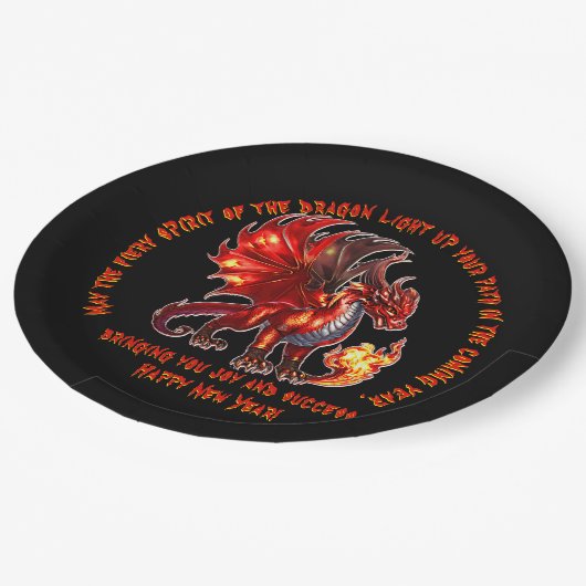 名前の追加の年，文字- Fire Dragon新年 ペーパープレート (アングル)
