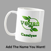 名前の追加の緑の葉ビーガン コーヒーマグカップ
