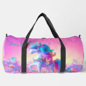 名前の追加イニシャル、ピンク&アクアユニコーン ダッフルバッグ (正面)