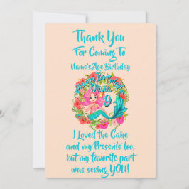 名前の追加エイジピンクマーメイドブルーテール誕生日パーティー サンキューカード