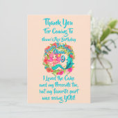 名前の追加エイジピンクマーメイドブルーテール誕生日パーティー サンキューカード (スタンド正面)