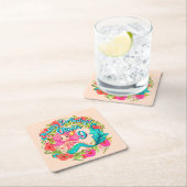 名前の追加エイジピンクマーメイドブルーテール誕生日パーティー スクエアペーパーコースター (インサイチュ)