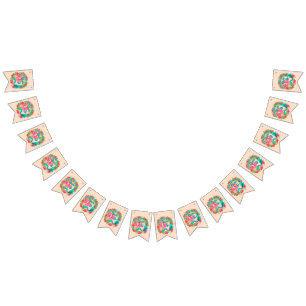 名前の追加エイジピンクマーメイドブルーテール誕生日パーティー バンティングフラッグ