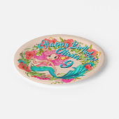 名前の追加エイジピンクマーメイドブルーテール誕生日パーティー ペーパープレート (アングル)