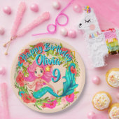 名前の追加エイジピンクマーメイドブルーテール誕生日パーティー ペーパープレート (パーティー)