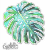 名前の追加エレガントトロピカルリーフモダンタイポグラフィ シール (正面)