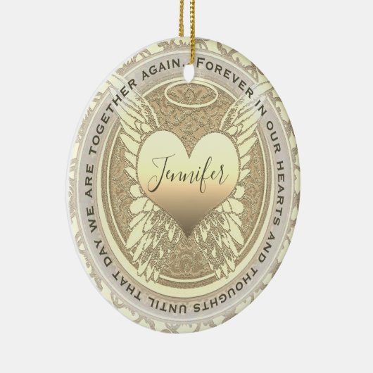 名前の追加エンジェルウィングスとハートメモリアル セラミックオーナメント (右)