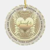 名前の追加エンジェルウィングスとハートメモリアル セラミックオーナメント (正面)