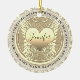 名前の追加エンジェルウィングスとハートメモリアル セラミックオーナメント
