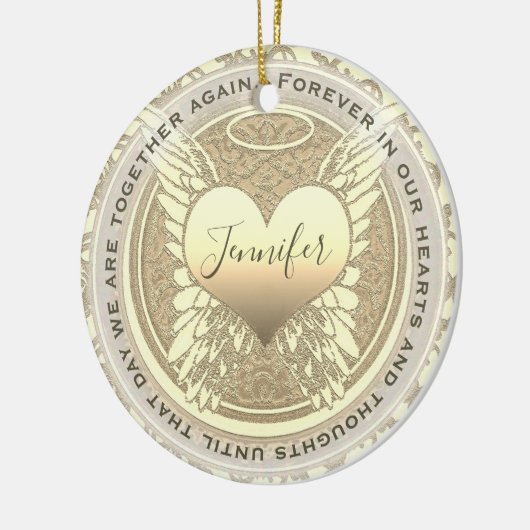 名前の追加エンジェルウィングスとハートメモリアル セラミックオーナメント (左)