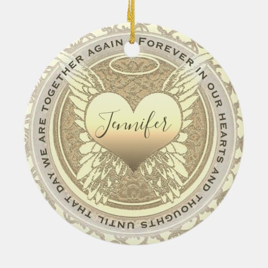 名前の追加エンジェルウィングスとハートメモリアル セラミックオーナメント (裏面)