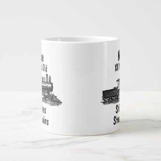 名前の追加エージパーソナライズされたスチーム誕生日 ジャンボコーヒーマグカップ (正面)