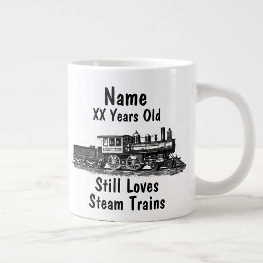 名前の追加エージパーソナライズされたスチーム誕生日 ジャンボコーヒーマグカップ (右)