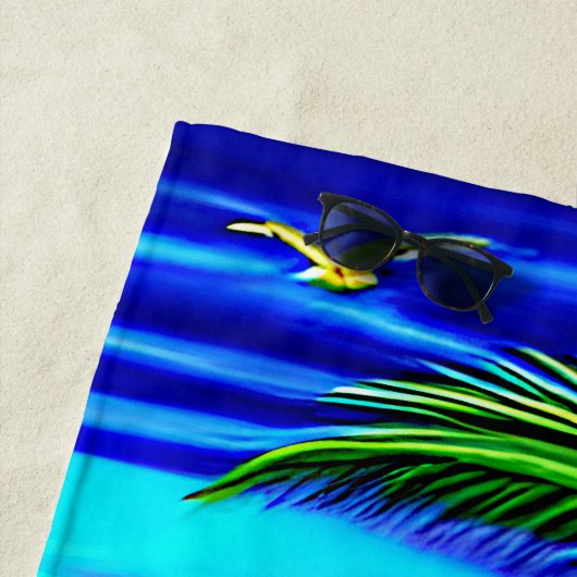 名前の追加カラフルビーチ波状手のひらツリー&ヒトデ ビーチタオル (インサイチュ)