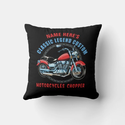 名前の追加クラシックカスタム赤オートバイチョッパー クッション (裏面)