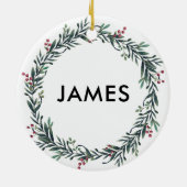 名前の追加クリスマスリース パーソナライズされた セラミックオーナメント (裏面)