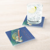 名前の追加クールモダンティール(緑がかった色)&ブルーエレキギター ガラスコースター (アングル)