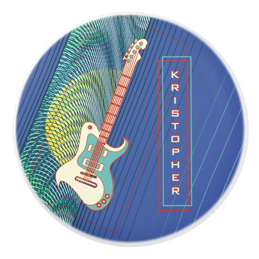 名前の追加クールモダンティール(緑がかった色)&ブルーエレキギター セラミックノブ (正面)