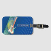 名前の追加クールモダンティール（緑がかった色）&ブルーエレキギター ラゲッジタグ (正面横)