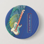 名前の追加クールモダンティール(緑がかった色)&ブルーエレキギター 缶バッジ (正面)