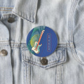 名前の追加クールモダンティール(緑がかった色)&ブルーエレキギター 缶バッジ (インサイチュ)