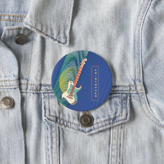 名前の追加クールモダンティール(緑がかった色)&ブルーエレキギター 缶バッジ (インサイチュ)