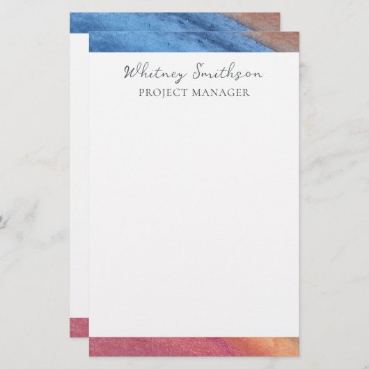 名前の追加シンプル抽象芸術茶色と青の水色 便箋 (正面/裏面)