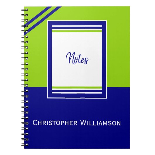 名前の追加ストライプ青と緑 ノートブック (正面)