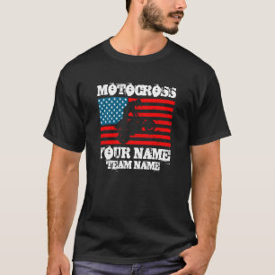 名前の追加チーム名etc MOTOCROSSライダーUSAフラグ Tシャツ