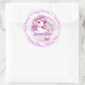 名前の追加ハッピーバースデーUnicorn ラウンドシール (バッグ)