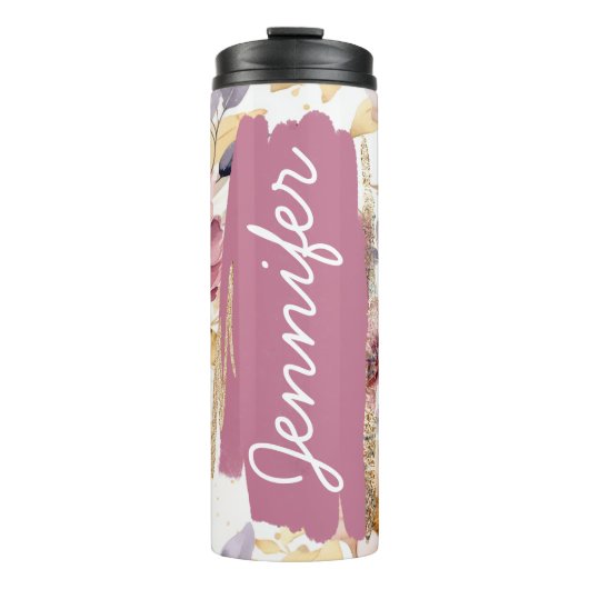名前の追加パープルフローラカスタムギフト タンブラー (正面)