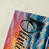 名前の追加ビーチサンセットフラミンゴズトロピカルフラワー ビーチタオル (インサイチュ)