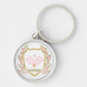名前の追加ピンク名門私立校風のピックボパーソナライズされたール キーホルダー (正面)