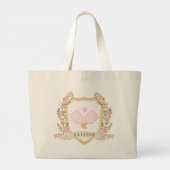 名前の追加ピンク名門私立校風のピックボパーソナライズされたール ラージトートバッグ (裏面)