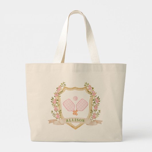 名前の追加ピンク名門私立校風のピックボパーソナライズされたール ラージトートバッグ (裏面)