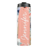 名前の追加ピーチと青のフローラカスタムギフト タンブラー (正面)