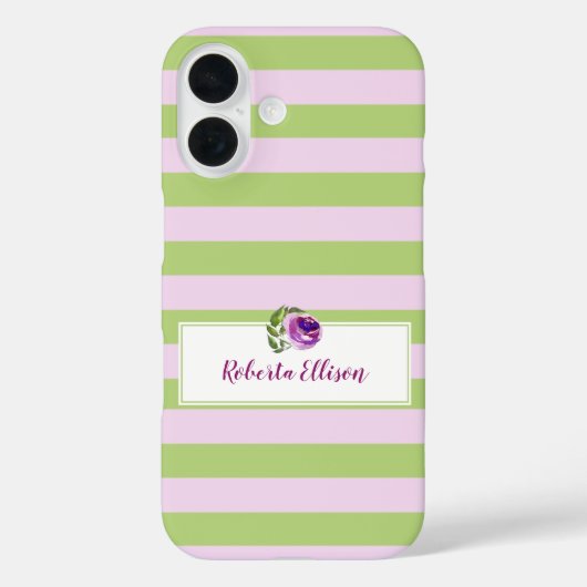 名前の追加フローラ水彩バラストライプ Case-Mate iPhoneケース (裏面)