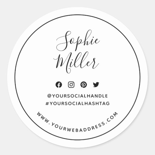 名前の追加ブラックソーシャル縁どメディアブランディング ラウンドシール (正面)