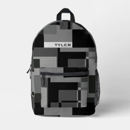 名前の追加ブラック&グレーの抽象芸術メモダンンミニマル プリントバックパック