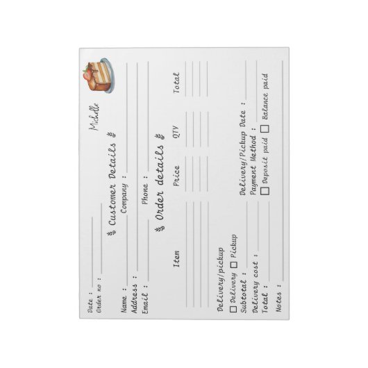 名前の追加ペストリーカップケーキベーカリー注文型枠 ノートパッド (回転)