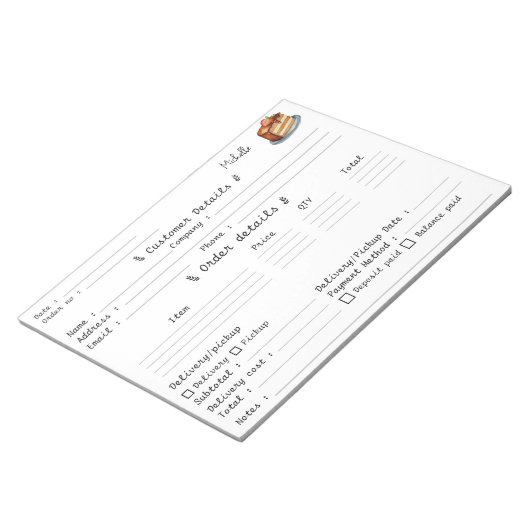 名前の追加ペストリーカップケーキベーカリー注文型枠 ノートパッド (アングル)