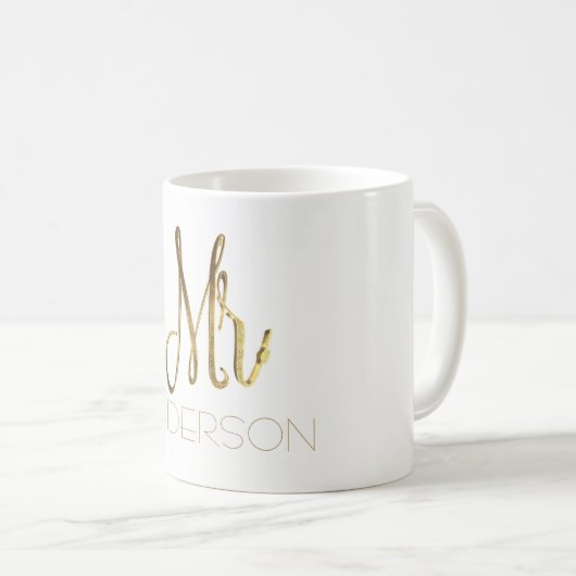 名前の追加ミスター金ゴールドエレガントタイポグラフィ コーヒーマグカップ (正面右)