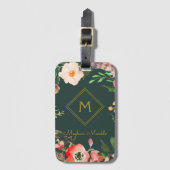 名前の追加モダンパーソナライズされたエレガントフローラ金ゴールド ラゲッジタグ (正面縦)
