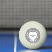 名前の追加モノグラムシルバーグリッターホワイトハート 卓球ボール (ネット)