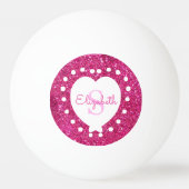 名前の追加モノグラムピンクフェイクグリッター白ハート 卓球ボール (正面)
