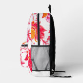 名前の追加名門私立校風のヴィンテージ花 | ピンクとオレンジ プリントバックパック (右)