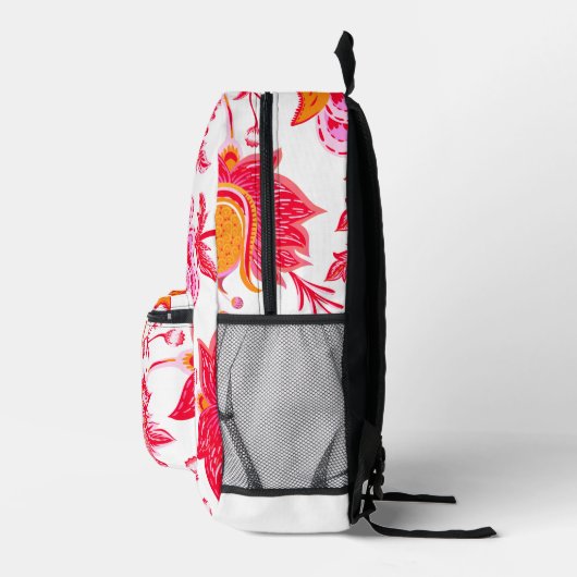 名前の追加名門私立校風のヴィンテージ花 | ピンクとオレンジ プリントバックパック (右)