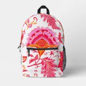 名前の追加名門私立校風のヴィンテージ花 | ピンクとオレンジ プリントバックパック (正面)